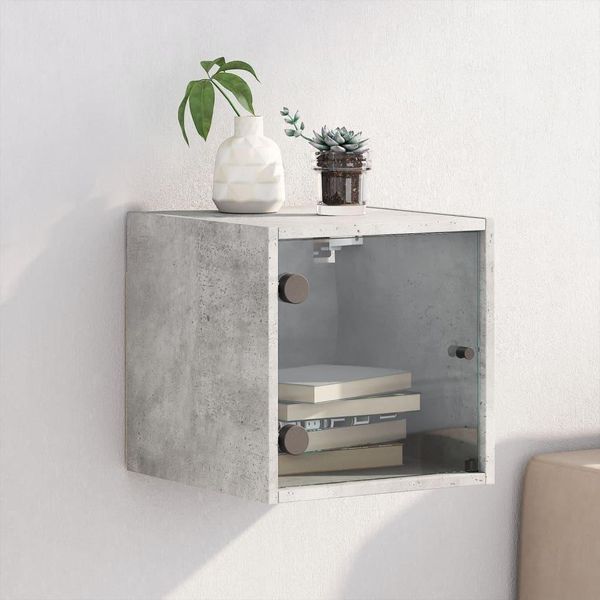 Comodino Durevole Con Anta In Vetro Grigio Cemento 35X37X35 Cm - Comodini E Armadi Octo2198706 1Pacco-image