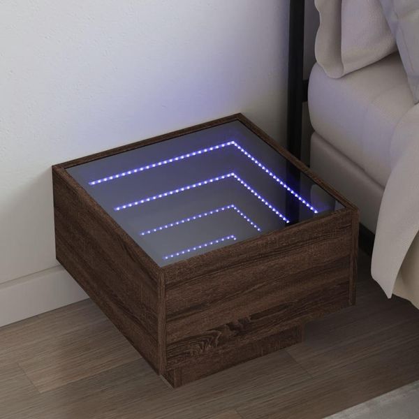 Comodino Elegante Con Infinity Led Effetto Rovere Marrone 40X40X30 Cm - Comodini E Armadi Hommie3104303 1Pacco-image