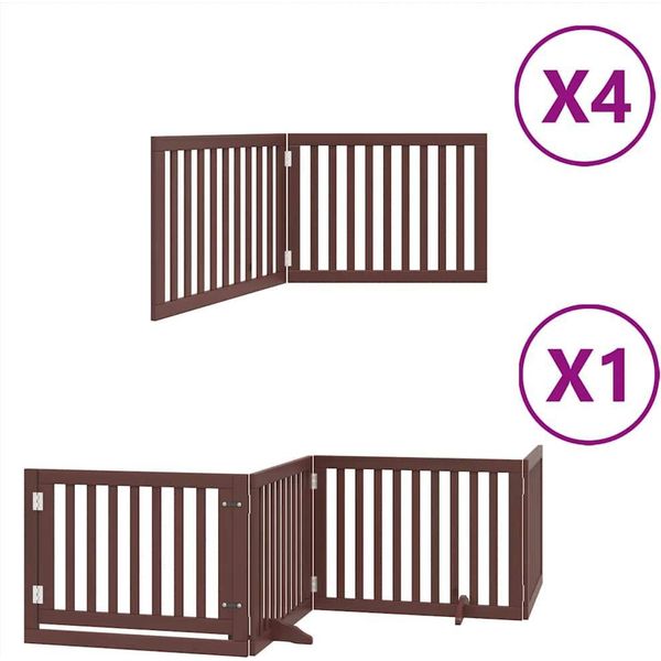 Vidaxl Cancello Per Cani A 12 Pezzi Con Porta Pieghevole Marrone 960 Cm Legno Di Pioppo-image