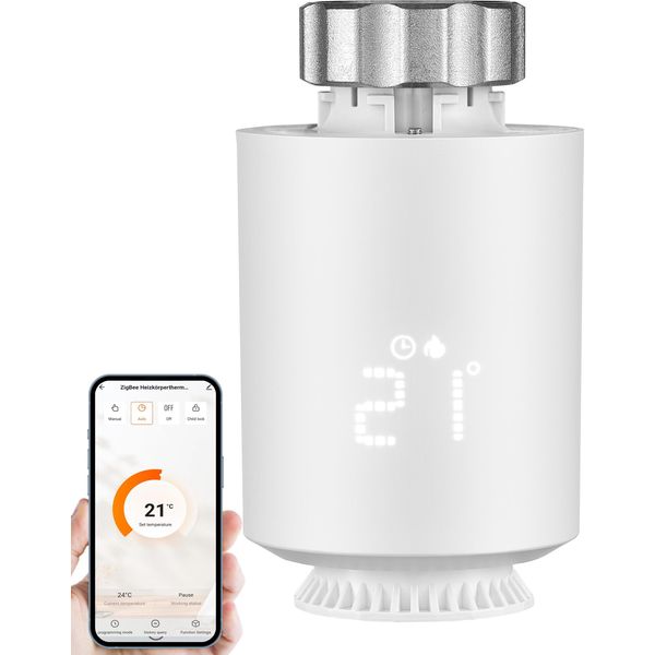 Termostato Intelligente Echos Riscaldamento Zigbee Controllabile Da Smartphone Termostato Per Radiatori Controllo Del Riscaldamento Termostato Digitale Compatibile Con Amazon Alexa E Google Assistant Regolatore Di Riscaldamento Wlan A Risparmio Energetico-image