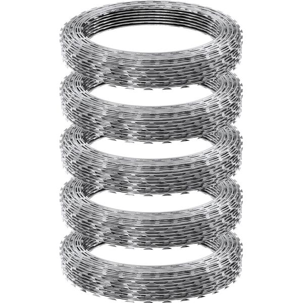 Succebuy Filo Spinato, 75 M Di Recinzione In Filo Spinato Zincato, 5 Rotoli Di Filo Spinato Per Il Giardino, Nastro Di Filo Spinato Per Recinzione-image
