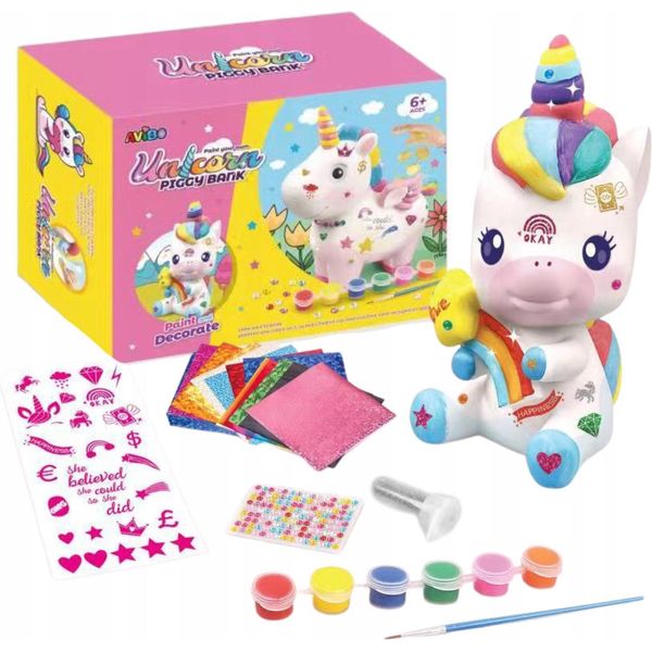 Salvadanaio Per Bambini, Unicorno, Set Creativo, Figurine, Colori, Adesivi-image