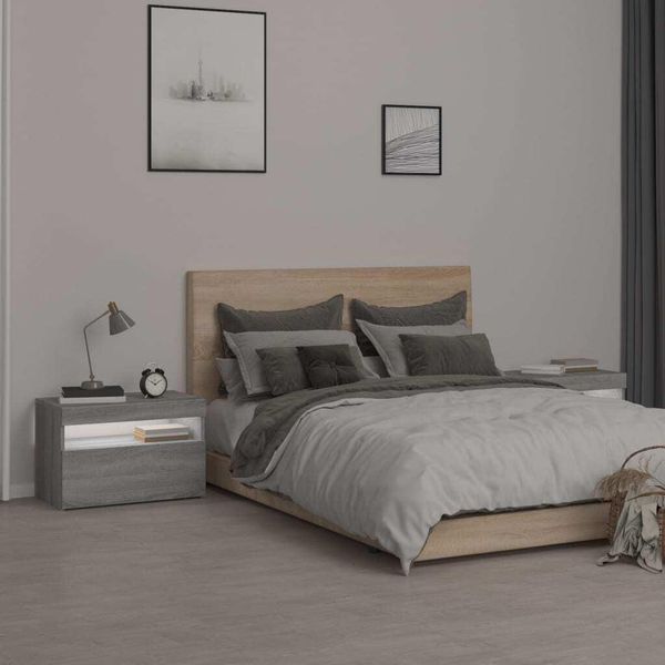 Comodini Durevoli 2 Pezzi Con Luci Led Grigio Sonoma 60X35X40 Cm - Comodini E Armadi Octo7343731 1Pacco-image