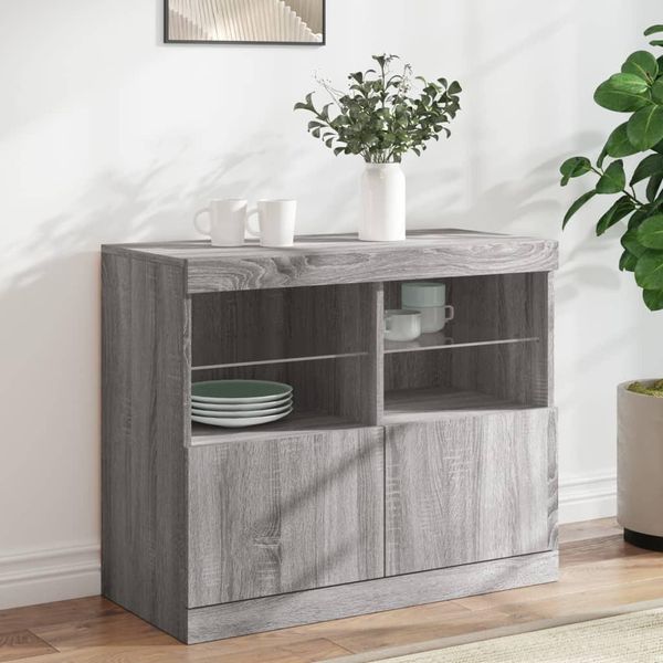 Credenza Vetrina Semplice Con Luci Led Grigio Sonoma 81X37X67 Cm - Cassettiere DE7954724 1Pacco-image