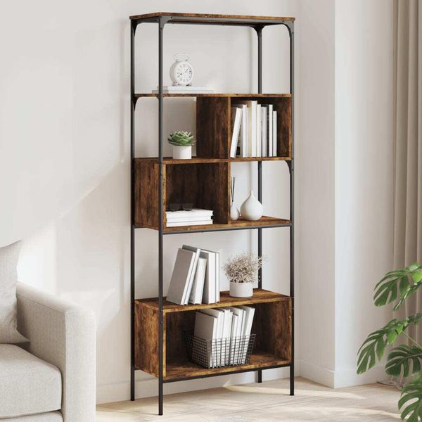 Libreria Semplice 5 Ripiani Rovere Fumé 76X33X188,5 Cm Materiale Legno - Librerie DE4647606 1Parte-image