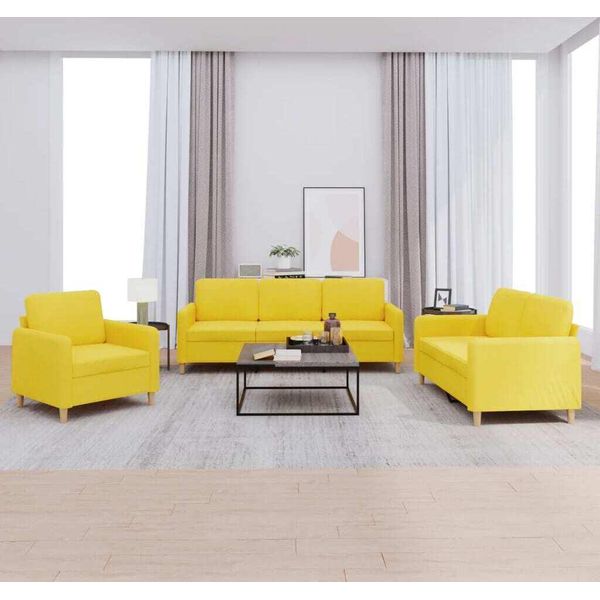 Stabli MöBel Set Divano 3 Pezzi Con Cuscini Tessuto Giallo Chiaro - Divani Classici CC4682848 3Parti-image
