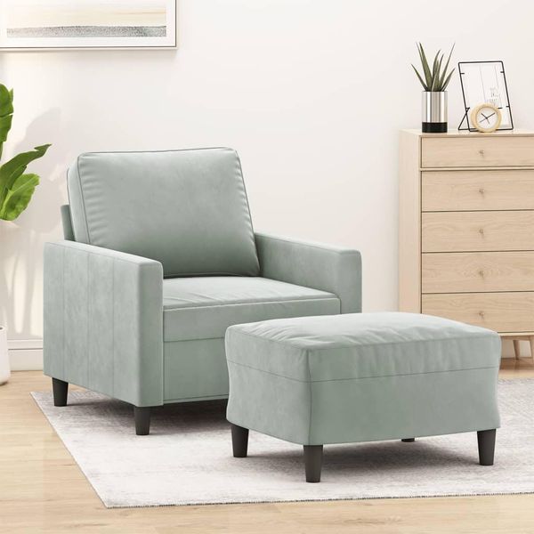 Poltrona Semplice Con Poggiapiedi In Velluto Grigio Chiaro 60 Cm - Classic Sofas DE3179700 2Parcel-image