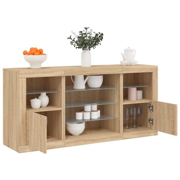 2025 Credenza Vetrina Moderna Con Luci Led Rovere Sonoma 142,5X37X67 Cm - Cassettiere,Design 2837837 2Parti-image
