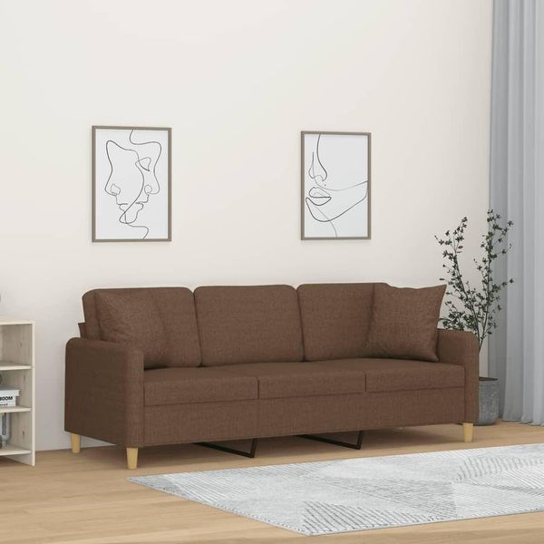 Divano 3 Posti Semplice Con Cuscini Decorativi In Tessuto Marrone 180 Cm - Classic Sofas DE5011953 2Parcel-image