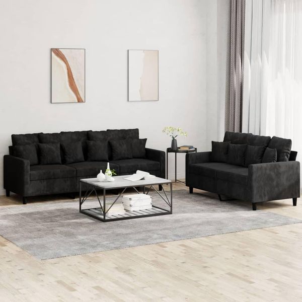 Design New Set Di Divani 2 Pezzi Con Cuscini In Velluto Nero - Mobili Per Divani Classici2025 CHY7125883 2Parcel-image
