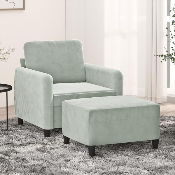 Best MöBel Poltrona Con Poggiapiedi In Velluto Grigio Chiaro 60 Cm - Classic Sofas Cloris New9365761 2Parcel-image