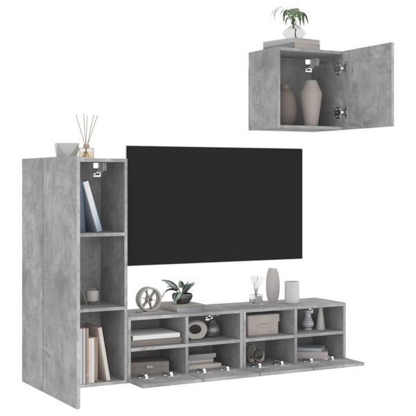 Maison Exclusive - Mobili Tv A Muro Con Led 4Pz Grigio Cemento Legno Multistrato-image