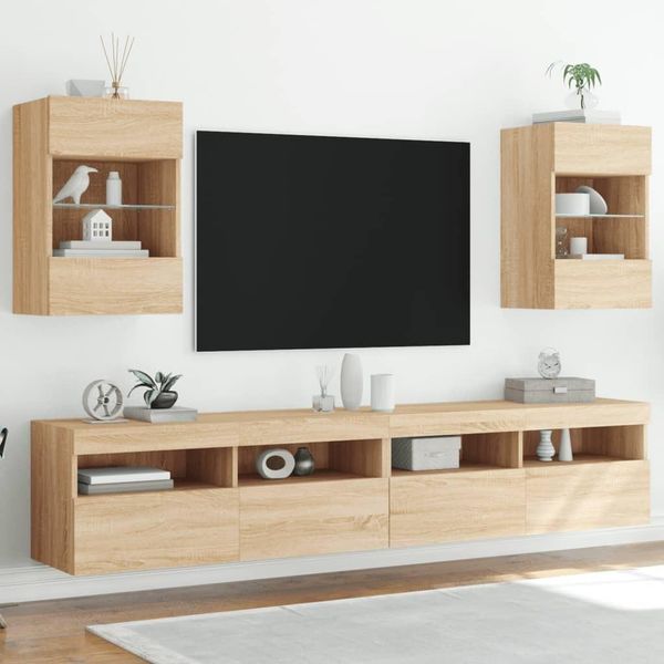 Maison Exclusive - Armadi A Muro Con Luci Led Per Tv 2 Pezzi In Rovere Sonoma-image