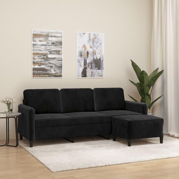 2025 Divano Moderno A 3 Posti Con Poggiapiedi In Velluto Nero 180 Cm - Divani Classici,Design 2041446 2Parcel-image