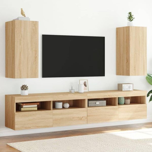Pensili Tv Semplici Con Luci Led 2 Pz. Rovere Sonoma - Mobili Tv DE9592094 1Pz-image