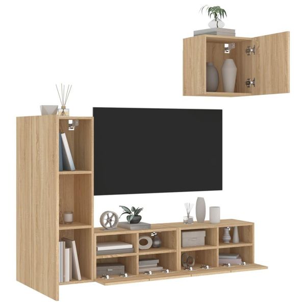 Maison Exclusive - Mobili Tv A Muro 4Pz Rovere Sonoma In Legno Multistrato-image