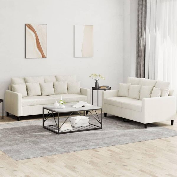 Set Di Divani Durevoli A 2 Pezzi Con Cuscini In Velluto Crema - Divani Classici Octo3133850 2Parcel-image