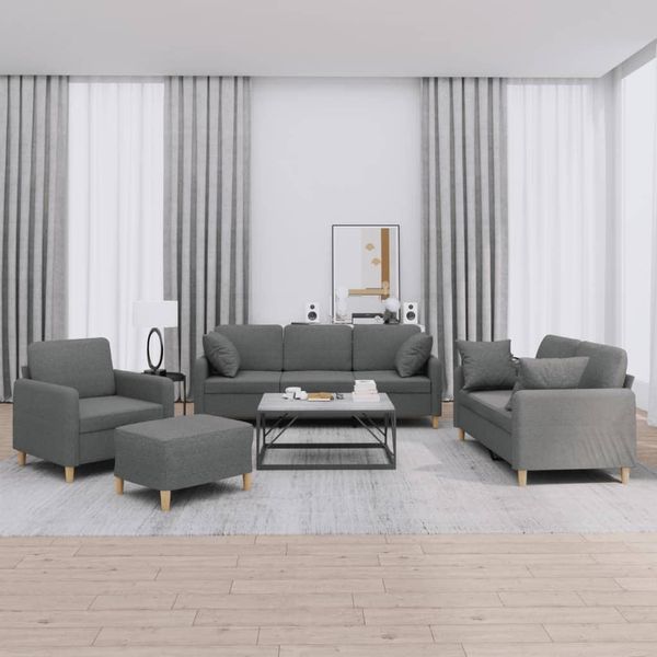 Durevole Set Di Divani 4 Pezzi Con Cuscini Tessuto Grigio Scuro - Divani Classici Octo1943122 6Parti-image