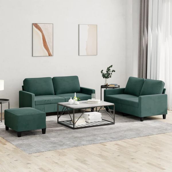 Bei Cloris Set Divano 3 Pezzi Con Cuscini In Velluto Verde Scuro - Divani Classici New1891633 3Parcel-image