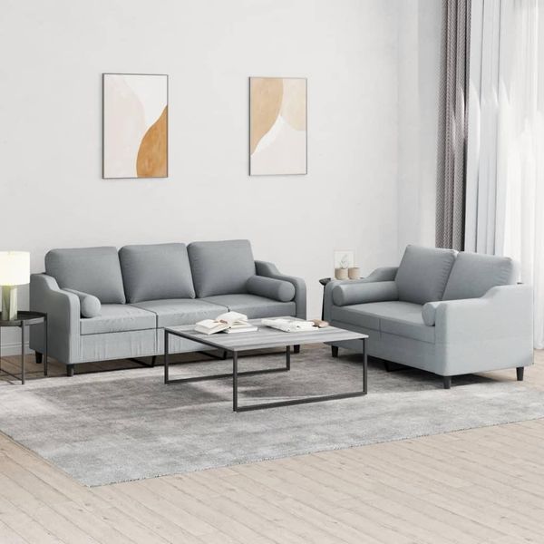 Set Di Divani Durevoli A 2 Pezzi Con Cuscini Tessuto Grigio Chiaro - Divani Classici Octo4973121 4Parcel-image