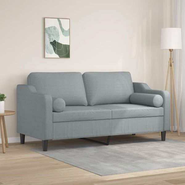 Divano A 2 Posti In Stile Elegante Con Cuscini Decorativi In Tessuto Grigio Chiaro Da 140 Cm - Divani Classici Hommie1287629 2Pacchi-image