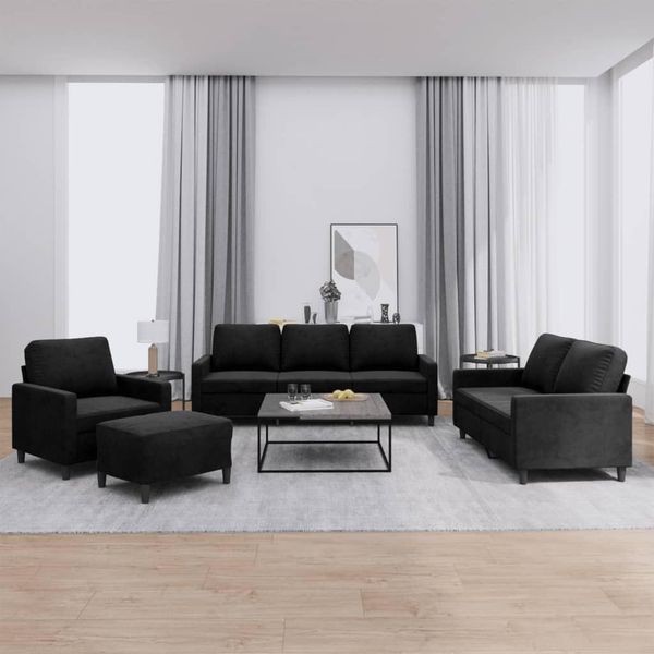 Set Di Divani 4 Pezzi In Stile Elegante Con Cuscini In Velluto Nero - Divani Classici Hommie6317434 4Parcel-image