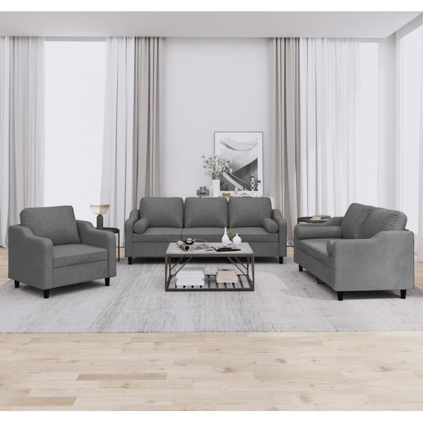 Set Di Divani 3 Pezzi In Stile Elegante Con Cuscini In Tessuto Grigio Scuro - Divani Classici Hommie3716812 5Parcel-image