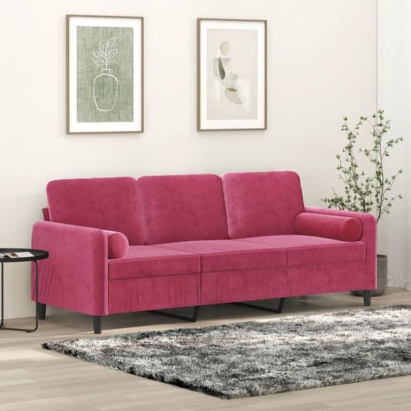 Bei Cloris Divano A 3 Posti Con Cuscini Decorativi In Velluto Rosso Vino 180 Cm - Divani Classici New7161804 2Parcel-image