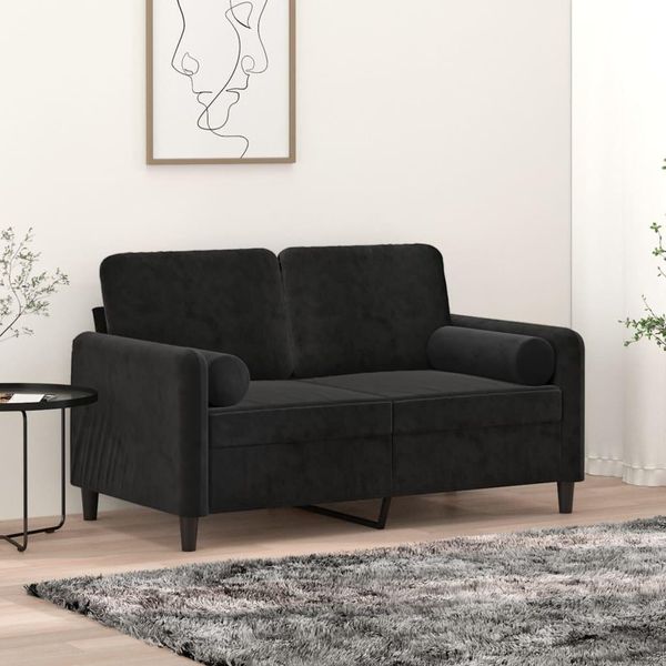 Bei Cloris Divano A 2 Posti Con Cuscini Decorativi In Velluto Nero 120 Cm - Divani Classici New3508063 2Parti-image