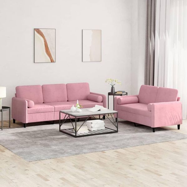 2025 Set Di Divani Moderni A 2 Pezzi Con Cuscini In Velluto Rosa - Divani Classici,Design 7752970 4Parcel-image