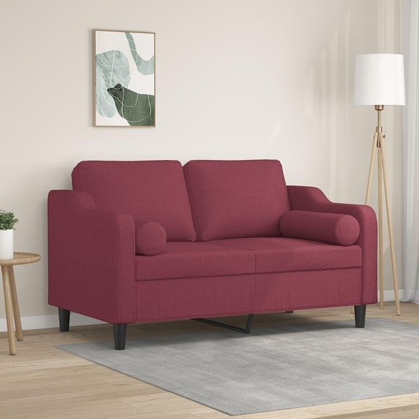 Divano A 2 Posti Con Cuscini Decorativi In Tessuto Rosso Vino Da 120 Cm - Classic Sofas Octo5636901 2Parcel-image