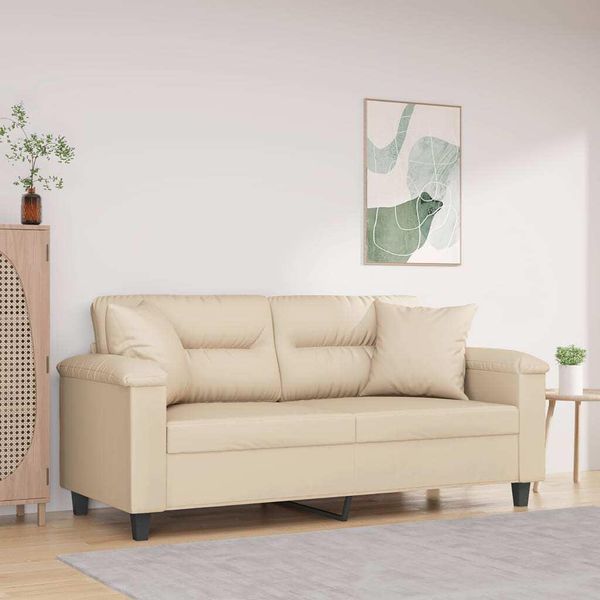 Divano 2 Posti Semplice Con Cuscini Crema 140 Cm In Tessuto Microfibra - Classic Sofas EN3177659 2Parcel-image