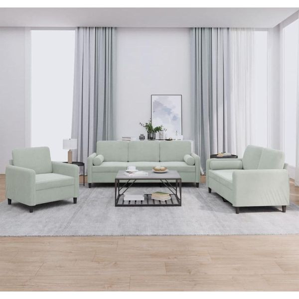 Set Di Divani Durevoli A 3 Pezzi Con Cuscini Velluto Grigio Chiaro - Divani Classici Octo7703210 5Parti-image