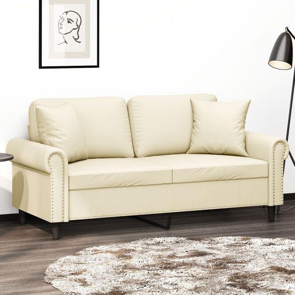Divano A 2 Posti In Stile Elegante Con Cuscini Decorativi Crema 140 Cm In Pelle Finta - Divani Classici Hommie6422768 2Parti-image