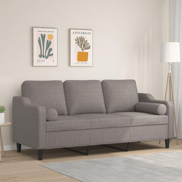 Divano Semplice A 3 Posti Con Cuscini Decorativi In Tessuto Taupe 180 Cm - Classic Sofas DE6138401 2Parcel-image