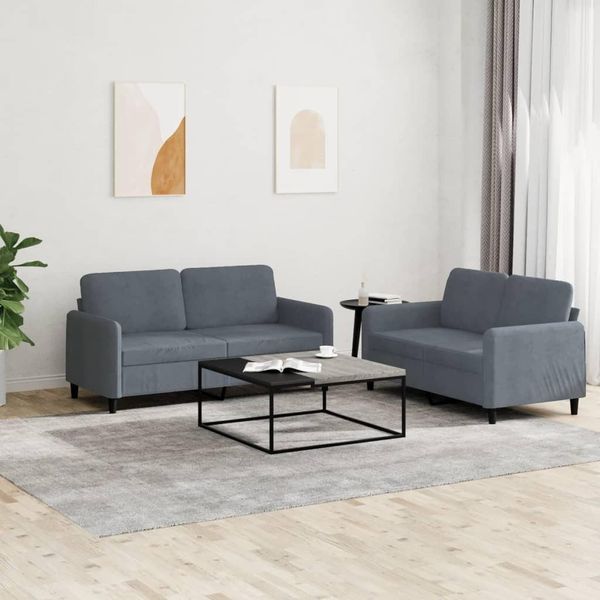 Pratico Set Di Divani A 2 Pezzi In Velluto Grigio Scuro - Divani Classici, Mobili Di Design 6900256 2Parcel-image