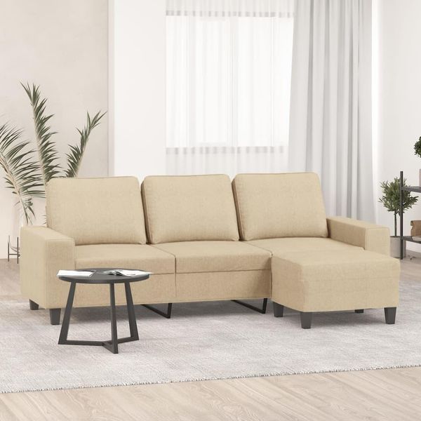 Divano 3 Posti Semplice Con Poggiapiedi Crema 180 Cm In Tessuto - Classic Sofas DE1754626 2Parcel-image