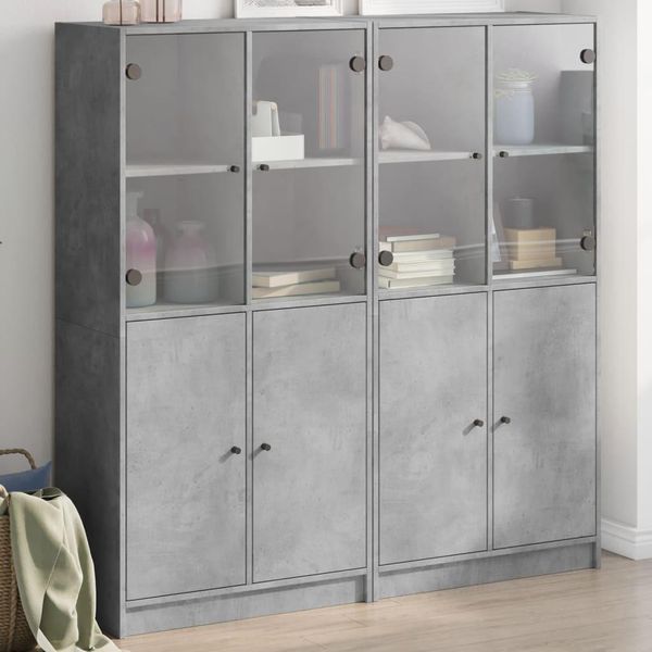 2025 Cloris Vetrina Libreria Con Ante Grigio Cemento 136X37X142 Cm Materiale Legno - Cassettiere Sale5643196 4Parcel-image