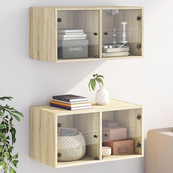 Vetrina In Stile Elegante Armadi A Muro Con Ante In Vetro 2 Pezzi Rovere Sonoma 68,5X37X35 Cm - Cassettiere Hommie2310942 1Pacco-image