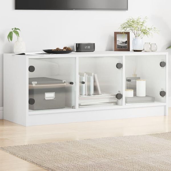 Maison Exclusive - Mobile Tv Con Ante In Vetro Bianco 102X37X42 Cm-image
