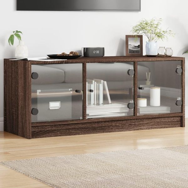 Maison Exclusive - Mobile Tv Con Ante In Vetro Effetto Rovere Marrone 102X37X42 Cm-image