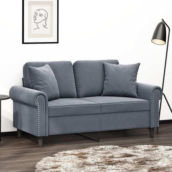2025 Divano Moderno A 2 Posti Con Cuscini Decorativi In Velluto Grigio Scuro 120 Cm - Divani Classici,Design 4927959 2Parti-image