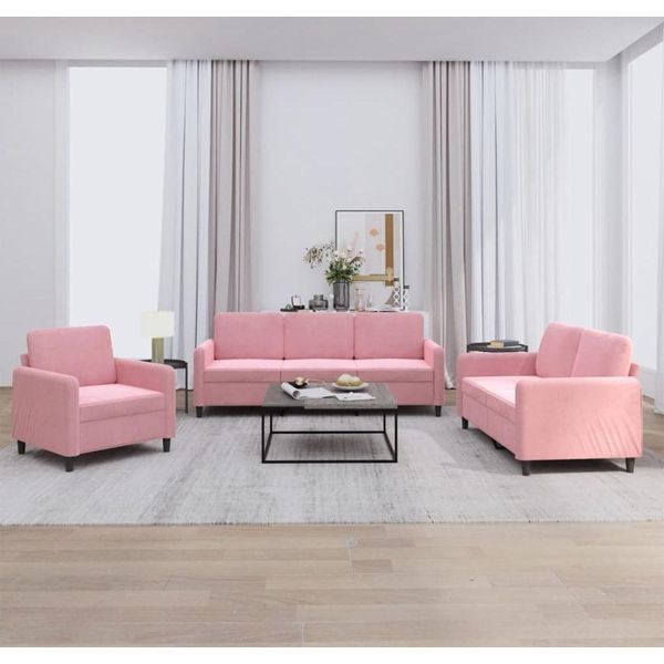 Pratico Set Di Divani A 3 Pezzi In Velluto Rosa - Divani Classici, Mobili Di Design 3849504 3Parcel-image