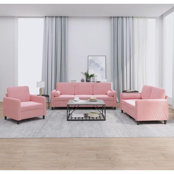 2025 Set Di Divani Moderni A 3 Pezzi Con Cuscini In Velluto Rosa - Divani Classici,Design 6509480 5Parcel-image