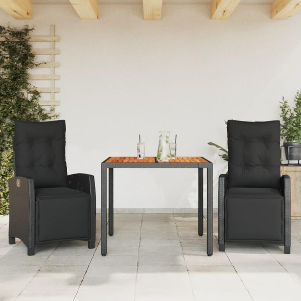 Pratico Set Di Mobili Da Giardino Set Di Mobili Da Balcone Set Da Pranzo Da Giardino A 3 Pezzi Con Cuscini Nero Poly Rattan - Set Di Mobili Da Giardino ,Mobili Di Design 1437242 2Parcel-image