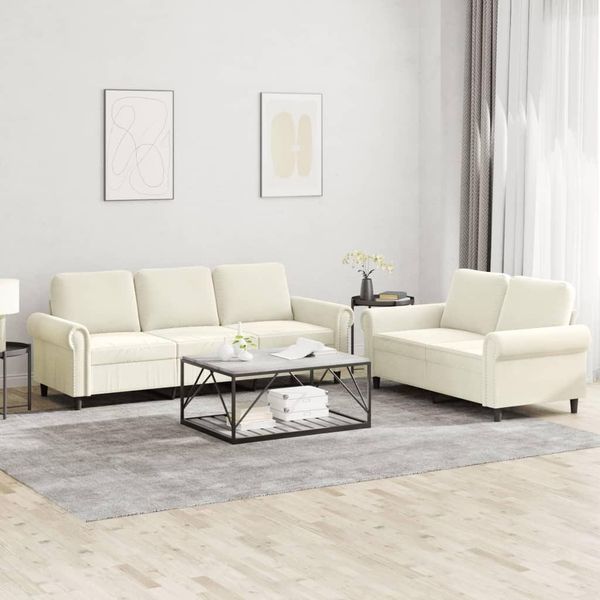 Bei Cloris Set Divano 2 Pezzi Con Cuscini In Velluto Crema - Divani Classici New2512617 2Parcel-image