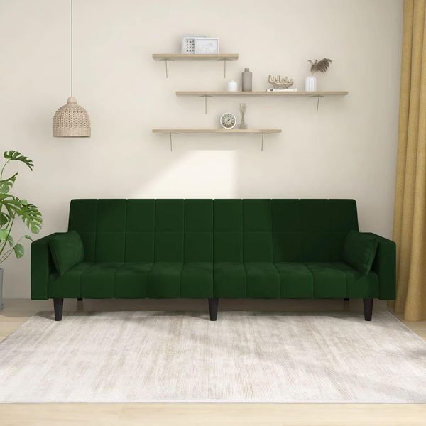 Bei Cloris Divano Letto A 2 Posti Con 2 Cuscini Velluto Verde Scuro - Divani Classici Nuovo3234817 1Pacco-image