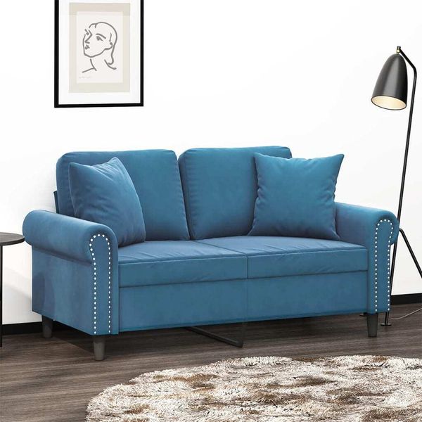Divano A 2 Posti Con Cuscini Decorativi Blu 120 Cm In Velluto - Classic Sofas Octo9790559 2Parcel-image