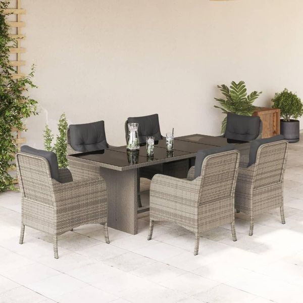 Bei Cloris Set Di Mobili Da Giardino Set Di Mobili Da Balcone Set Da Pranzo Da Giardino 7 Pezzi Con Cuscini Grigio Chiaro Poly Rattan - Set Di Mobili Da Giardino New8107248 4Parcel-image