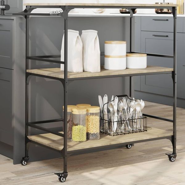 2025 Carrello Da Cucina Moderno Sonoma Rovere 100,5X50X105 Cm Materiale Legno - Carrello Portavivande,Design 6042822 1Pacco-image